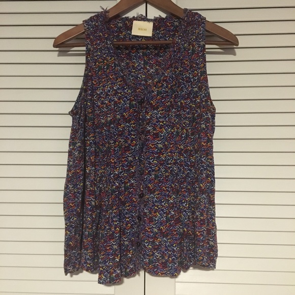 Anthropologie Maeve Tank Top Pintuck Frayed Hem - Picture 2 of 6